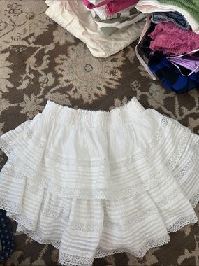 aerie White Tiered Lace Skater Skirt